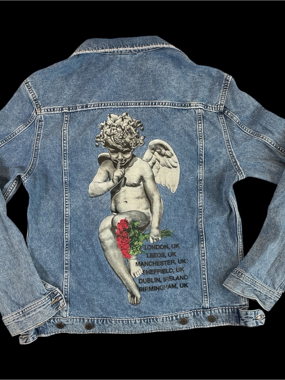 H&M Young Thug Blue Denim Jacket with Cherub and Red Rose Back Art & Tour dates
